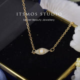 Opal Eye Crystal Pendant Necklace Teufels Auge 14k-gold Plated Natural Opal Neck