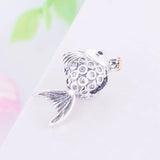 Silver Goldfish Princess Crown Zirconia Bead Pendant