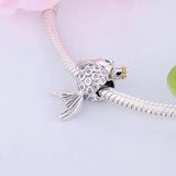 Silver Goldfish Princess Crown Zirconia Bead Pendant