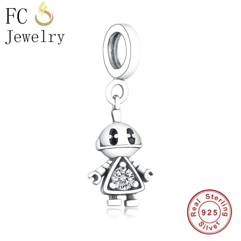 925 Silver Boy Robot Zircon Bead Pendant for Bracelet Making