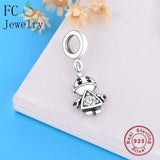 925 Silver Boy Robot Zircon Bead Pendant for Bracelet Making