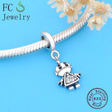 925 Silver Boy Robot Zircon Bead Pendant for Bracelet Making