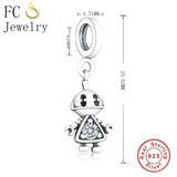 925 Silver Boy Robot Zircon Bead Pendant for Bracelet Making