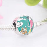 925 Silver Enchanted Pink Bird Yellow Flower Leaf Bead