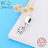 925 Silver Love Charm Bracelet with Pink Zircon Stone Beads