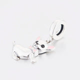 925 Silver Chihuahua Dog Pink Enamel Bow Pendant Bead