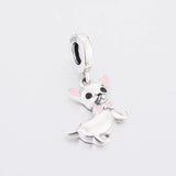 925 Silver Chihuahua Dog Pink Enamel Bow Pendant Bead