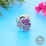 925 Silver Red Leaf Zirconia Crystal Bead Bracelet Charms