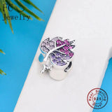 925 Silver Red Leaf Zirconia Crystal Bead Bracelet Charms