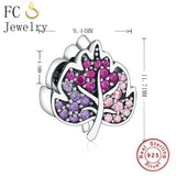 925 Silver Red Leaf Zirconia Crystal Bead Bracelet Charms