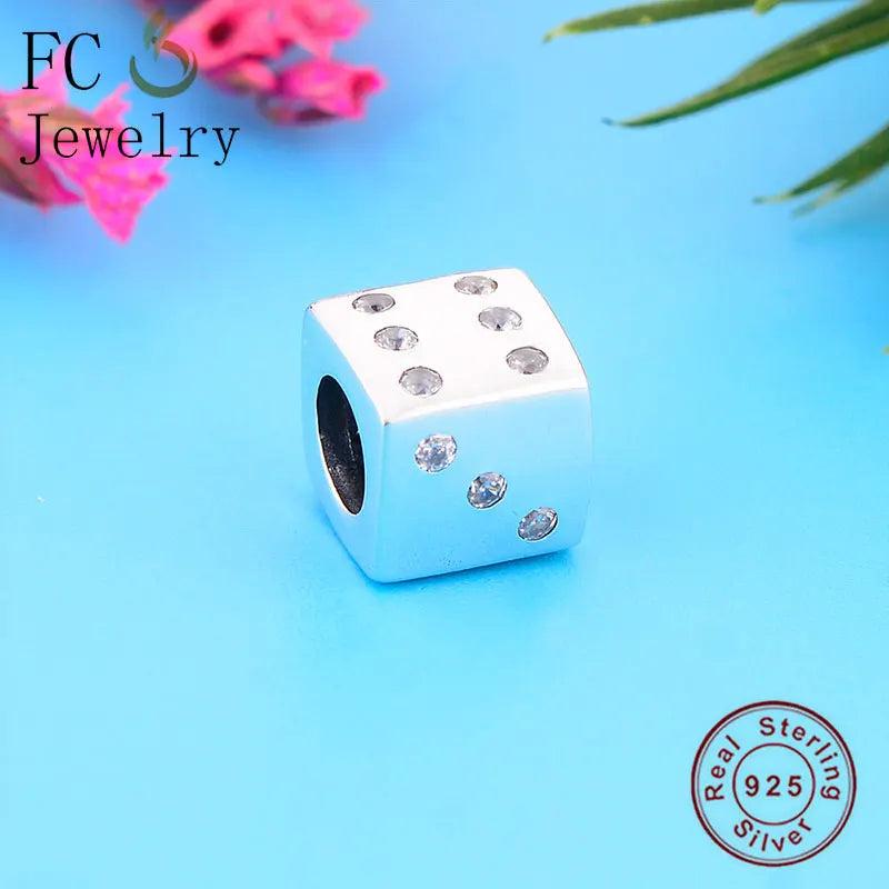 925 Silver Lucky Dice Zirconia Bead Bracelet Charm