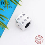 925 Silver Lucky Dice Zirconia Bead Bracelet Charm