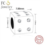 925 Silver Lucky Dice Zirconia Bead Bracelet Charm