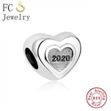 Heart Letter Bead Bracelet Charms, 925 Silver, Women