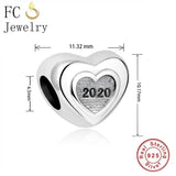 Heart Letter Bead Bracelet Charms, 925 Silver, Women