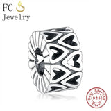925 Silver Round Hand Heart Flower Bead Spacer Berloque