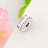 925 Silver Double Circle Zirconia Stopper Bead Pan Charm Bracelet