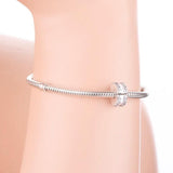 925 Silver Double Circle Zirconia Stopper Bead Pan Charm Bracelet