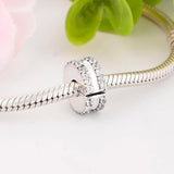 925 Silver Double Circle Zirconia Stopper Bead Pan Charm Bracelet