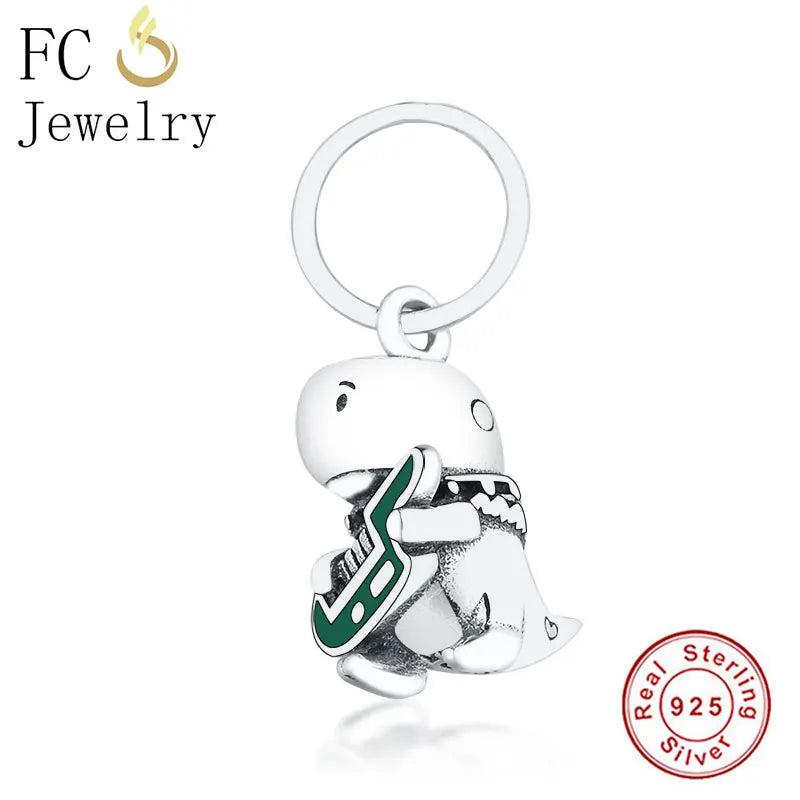 925 Silver Dino Green Punk Rock Music Charm Bracelet DIY