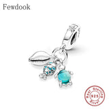 925 Sterling Silver Sea Green Glass Turtle Sea Shell Goldfish Bead
