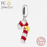 925 Silver Christmas Candy Crutch Charm Bracelet Bead