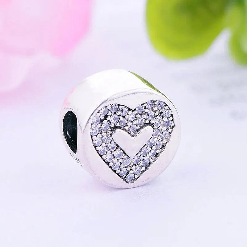 925 Silver Heart Zirconia Bead for Pan Charm Bracelet Women