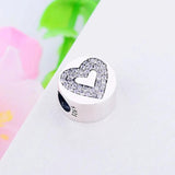 925 Silver Heart Zirconia Bead for Pan Charm Bracelet Women