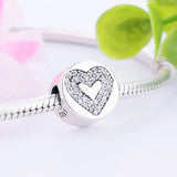 925 Silver Heart Zirconia Bead for Pan Charm Bracelet Women