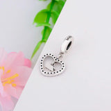 Zirconia Crystal Heart Charm Bracelet 925 Silver Bead YEAR Christmas Berloque