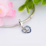 Zirconia Crystal Heart Charm Bracelet 925 Silver Bead YEAR Christmas Berloque