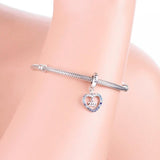 Zirconia Crystal Heart Charm Bracelet 925 Silver Bead YEAR Christmas Berloque
