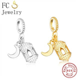 925 Silver Castle Moon Cage Pendant Bead for Bracelet Making