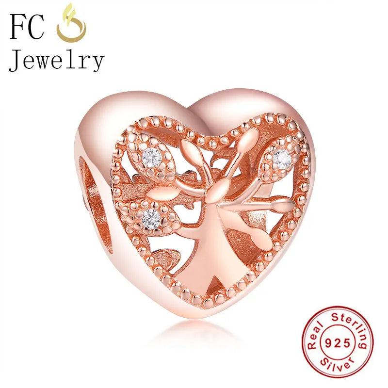 925 Silver Rose Tree Charm Bracelet for Women