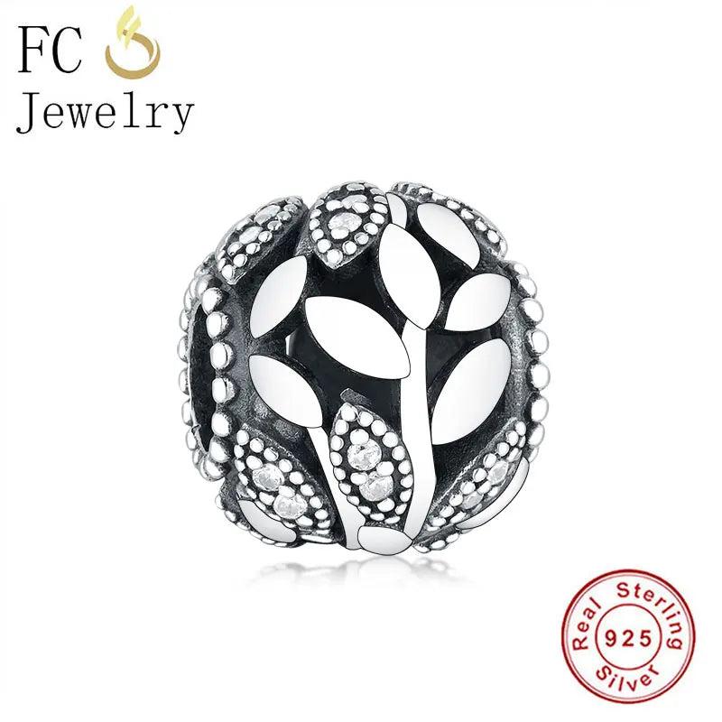 925 Silver Life Tree Charm Bracelet with Zirconia Bead