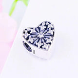 925 Silver Heart Snowflake Zirconia Bead Pan Charm Bracelet