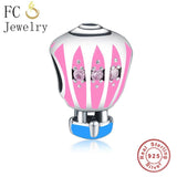 925 Sterling Silver Pink Hot Air Balloon Bead for Pan Charms Bracelet