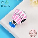 925 Sterling Silver Pink Hot Air Balloon Bead for Pan Charms Bracelet