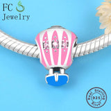 925 Sterling Silver Pink Hot Air Balloon Bead for Pan Charms Bracelet