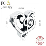 925 Sterling Silver Music Note Dance Charm Bracelet Bead