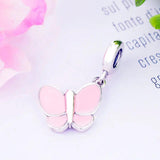 925 Silver Pink Enamel Butterfly Bead Pendant for Charm Bracelet