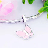 925 Silver Pink Enamel Butterfly Bead Pendant for Charm Bracelet
