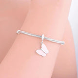 925 Silver Pink Enamel Butterfly Bead Pendant for Charm Bracelet