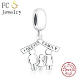 925 Sterling Silver Family Forever Beads Charm Bracelet DIY