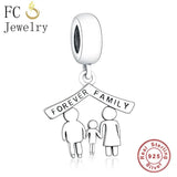 925 Sterling Silver Family Forever Beads Charm Bracelet DIY