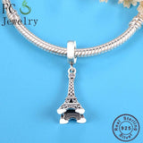 925 Silver Eiffel Tower Pendant Charm Bead for Bracelet Necklace