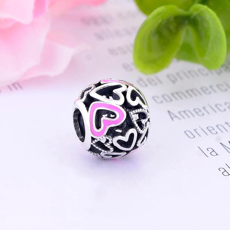 925 Silver Pink Heart Bead for Pan Charm Bracelet