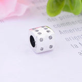 925 Silver Square Dice & Clear Zirconia Bead Pan Charm Bracelet