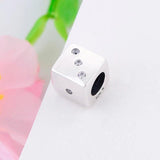 925 Silver Square Dice & Clear Zirconia Bead Pan Charm Bracelet