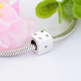 925 Silver Square Dice & Clear Zirconia Bead Pan Charm Bracelet